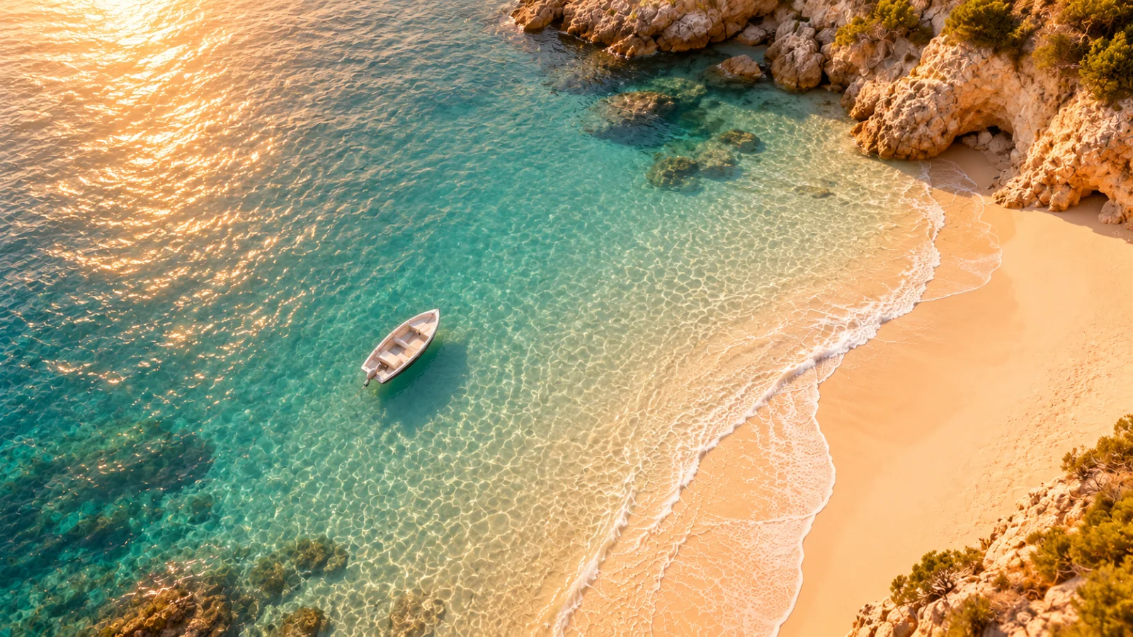 Turquoise cove with a boat, Kato Koufonisi